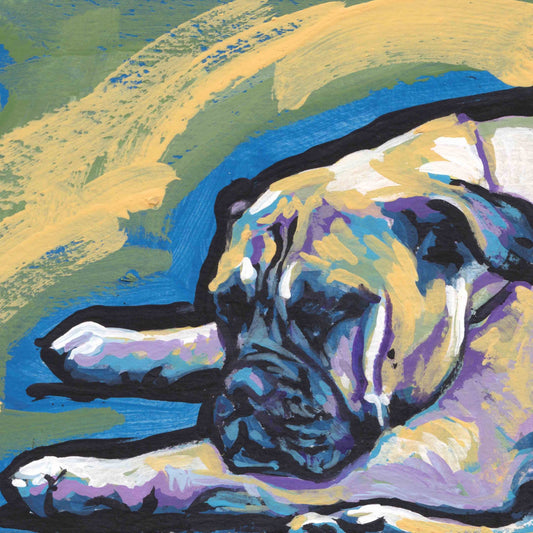 Bullmastiff Dog portrait giclee print of pop art painting  bright colors 8x8"