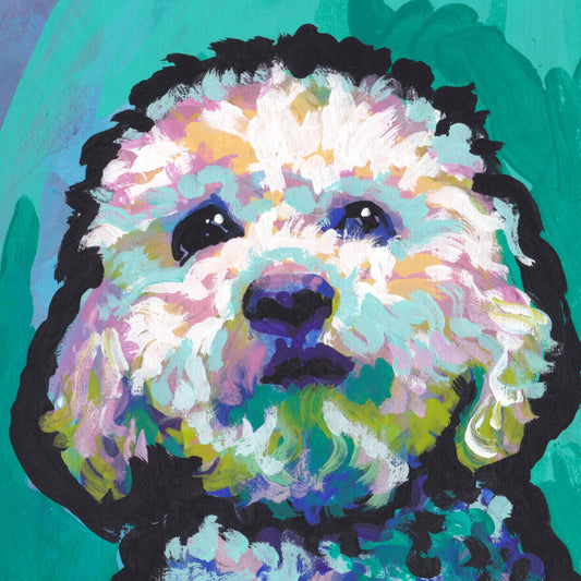 maltipoo maltese poodle portrait art print of pop dog painting bright colors 8x8"  LEA