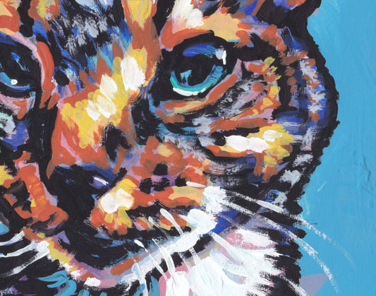 tabby Cat portrait art print of bright colorful pop art painting 13x19