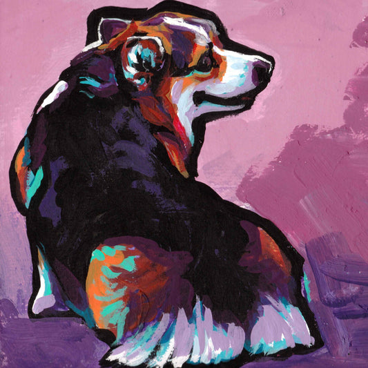 Tri Color Pembroke Welsh Corgi print of pop dog art painting bright colorful wall art 12x12"