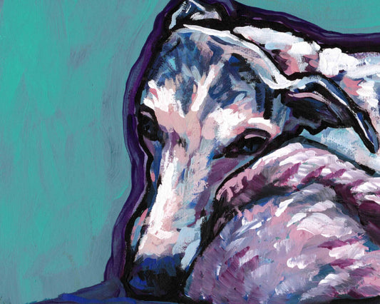 Whippet art print of modern pop art Dog painting bright colors greyhound 8x10