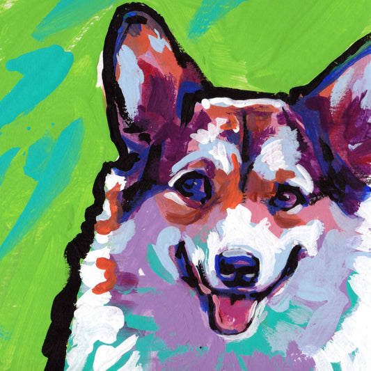 Pembroke Welsh Corgi portrait art print of pop dog art painting bright colors 12x12" LEA