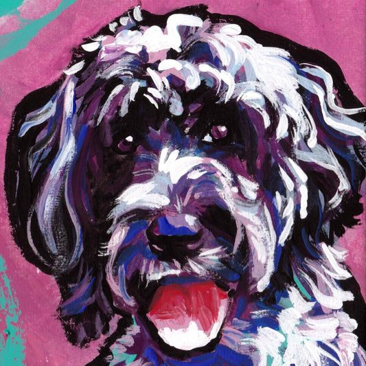 PWD Portuguese Water Dog PORTRAIT PRINT of pop art painting  8x8"