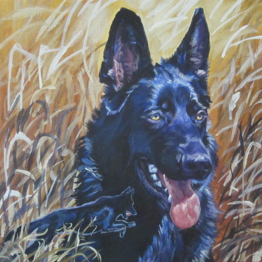 black German Shepherd dog art CANVAS print of LA Shepard painting 8x8