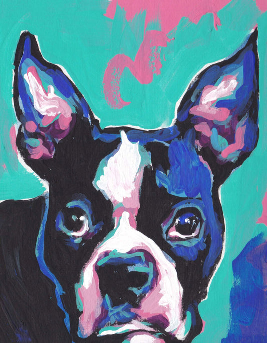 Boston Terrier portrait print of pop art dog painting bright colors 13x19" LEA