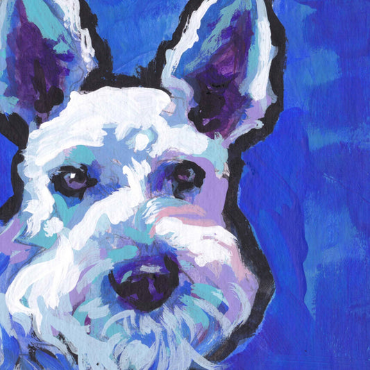 White Schnauzer dog portrait art print of modern pop art painting bright colors 12x12