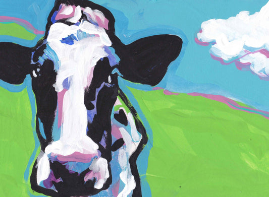 fun Cow art print of pop farm art painting bright colors 13x19"