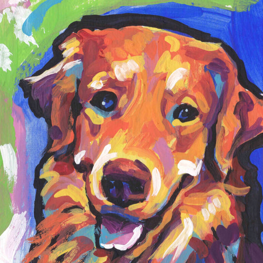 red Golden Retriever dog portrait print of bright pop art Painting 12x12