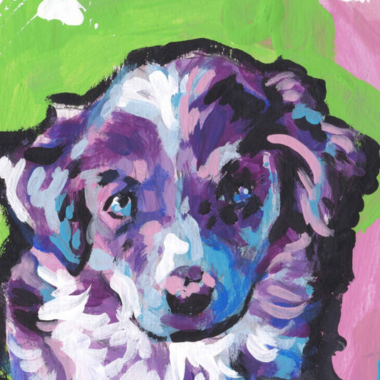 Australian Shepherd  dog puppy art print of pop art painting 8x8"
