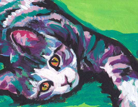 tabby Cat portrait art print of bright colorful pop art painting 8.5x11