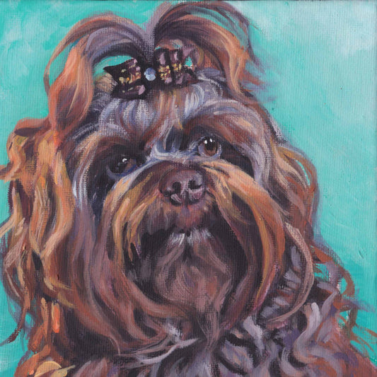 Russian bolonka dog portait art CANVAS PRINT of LAShepard painting 8x8"