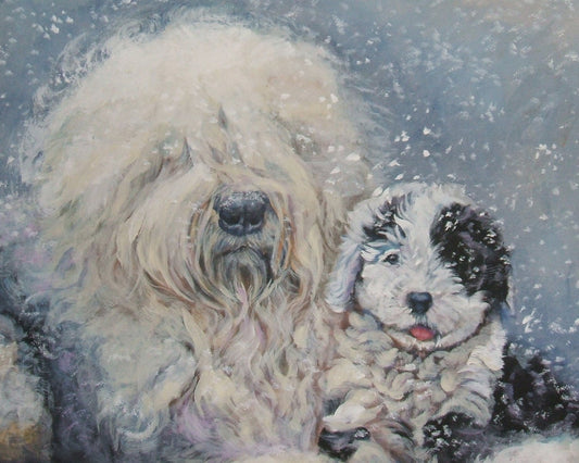 Old English Sheepdog dog art CANVAS print of LA Shepard dog painting 8x10 oes