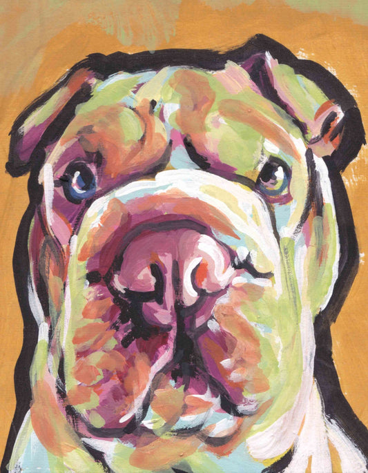Chinese Shar pei Dog portrait print of pop art painting bright colors 8.5x11"