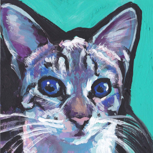 tabby kitty Cat portrait art print of bright colorful pop art 12x12