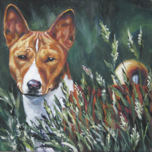 BASENJI dog art portrait canvas PRINT of LAShepard painting 8x8"