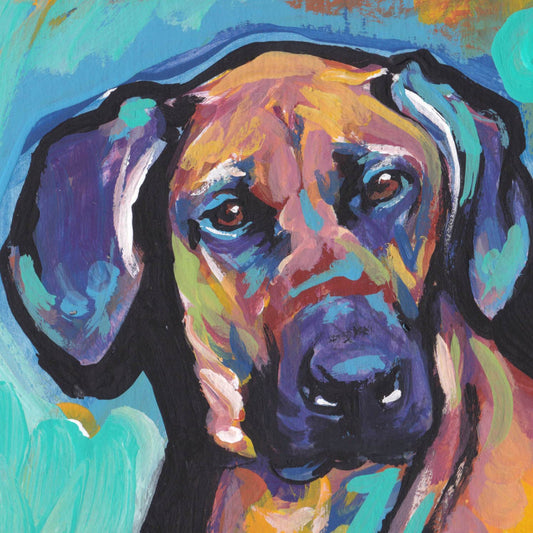 Rhodesian Ridgeback portrait print of pop art painting bright pop colors 12x12" rr dog art