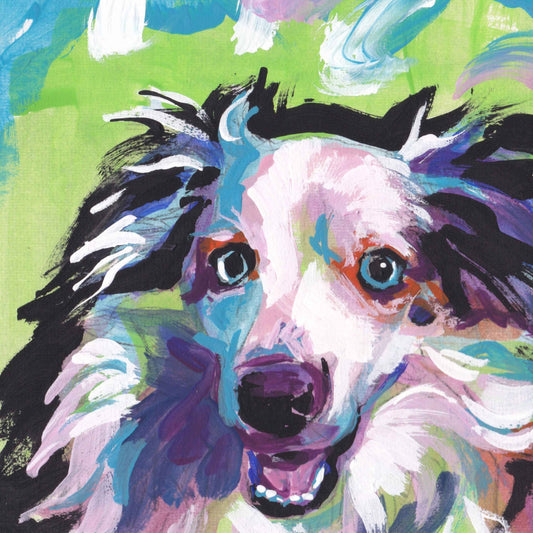 Miniature Australian Shepherd art print of mini aussie pop art dog painting bright colors 12x12 inch