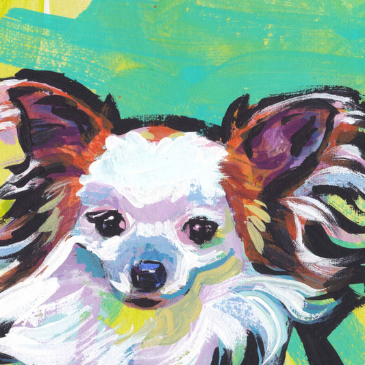 long haired Chihuahua portrait art print of pop art Dog painting bright colors 12x12