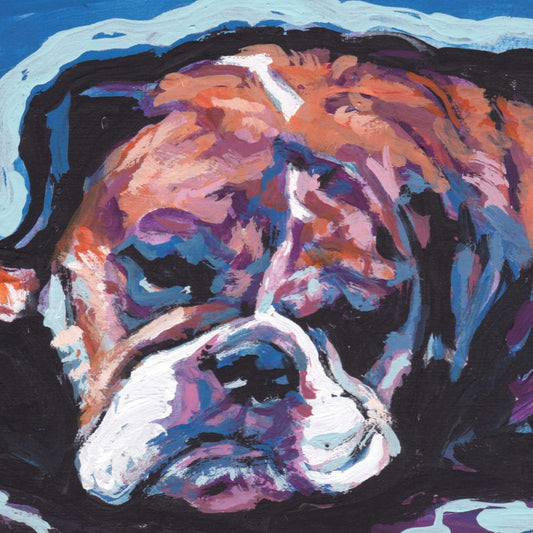 English Bulldog Dog art print from pop art painting bright colors 8x8