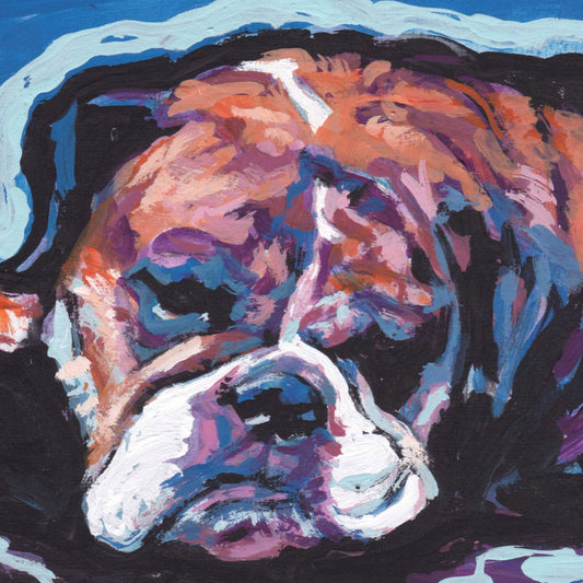 English Bulldog Dog art print from pop art painting bright colors 12x12