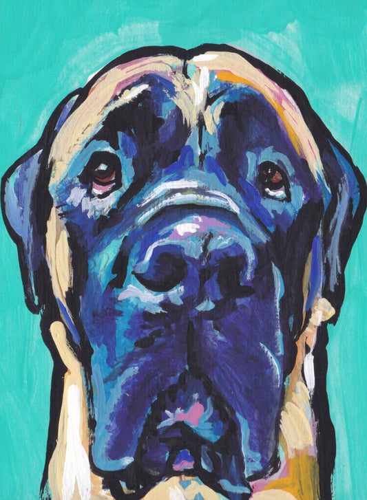 Mastiff "English Mastiff in Teal" Giclée Print of Original Painting by LEA