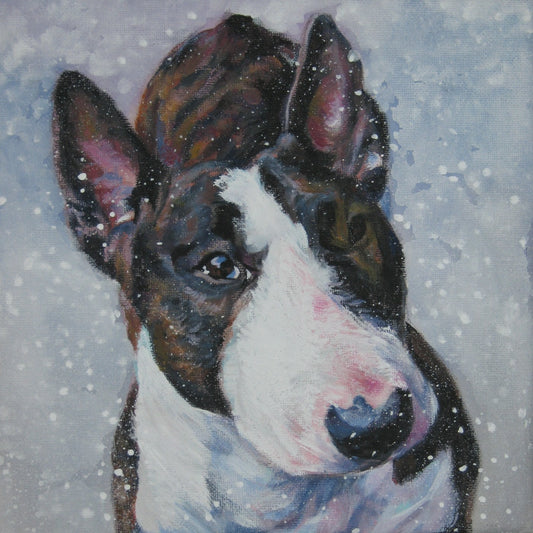BULL TERRIER dog portrait art canvas PRINT of LAShepard painting 8x8"