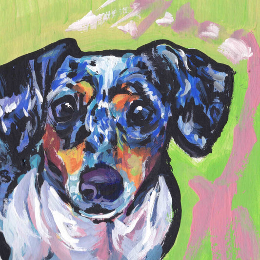 Dachshund portrait art print of modern Dog painting pop art bright colors dapple doxie 8x8