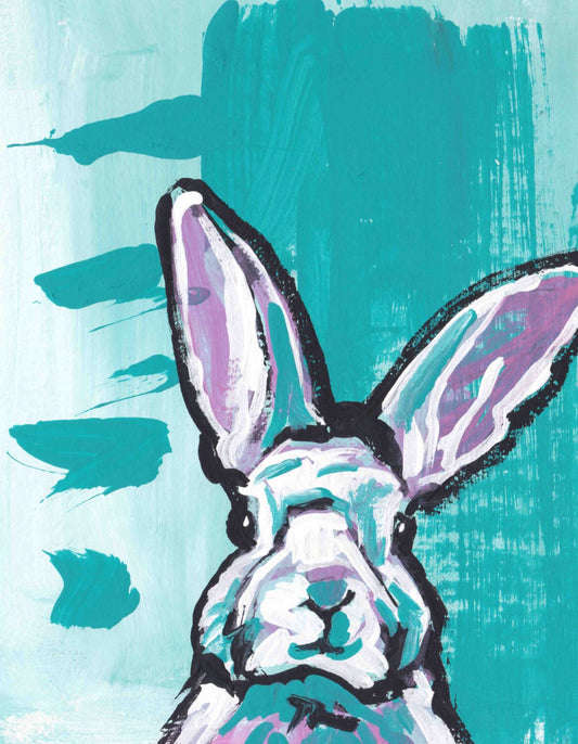 Bunny Rabbit art print of pop art painting bright colors 8.5x11" fun bunny nursery art
