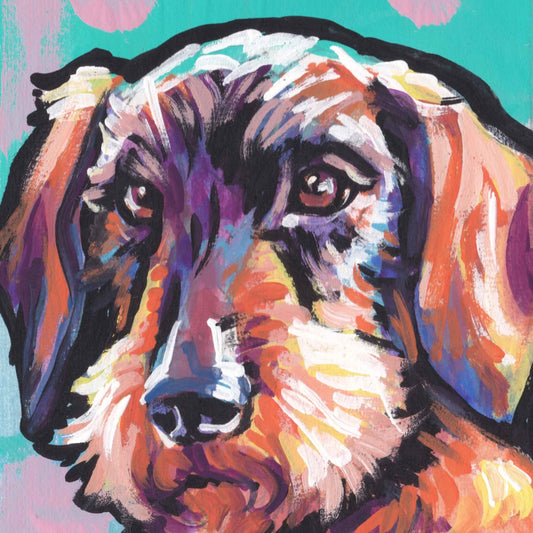 wirehaired Dachshund portrait print of pop art dog painting bright colors 12x12"