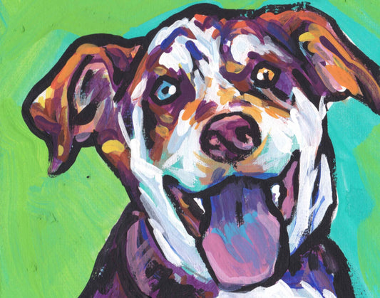 Catahoula Leopard Dog portrait art PRINT of pop art painting bright colors 13x19"