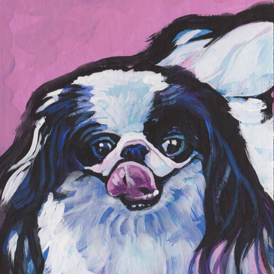 Japanese Chin dog portrait print of bright colorful pop art dog painting 12x12"