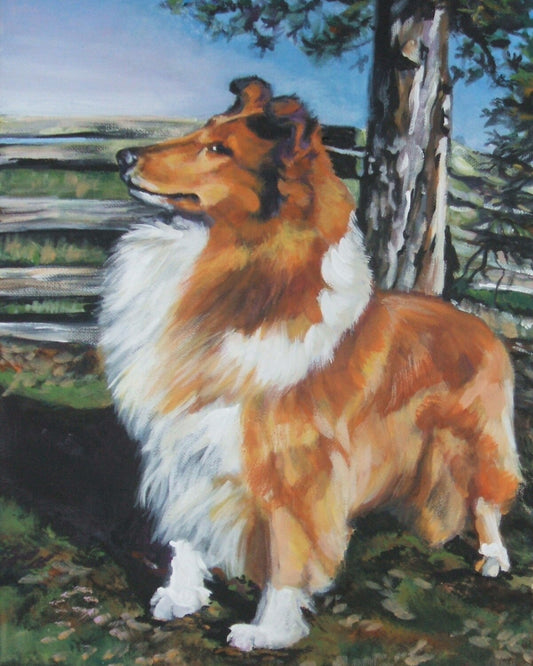 Rough Collie dog art CANVAS print of LA Shepard painting 11x14